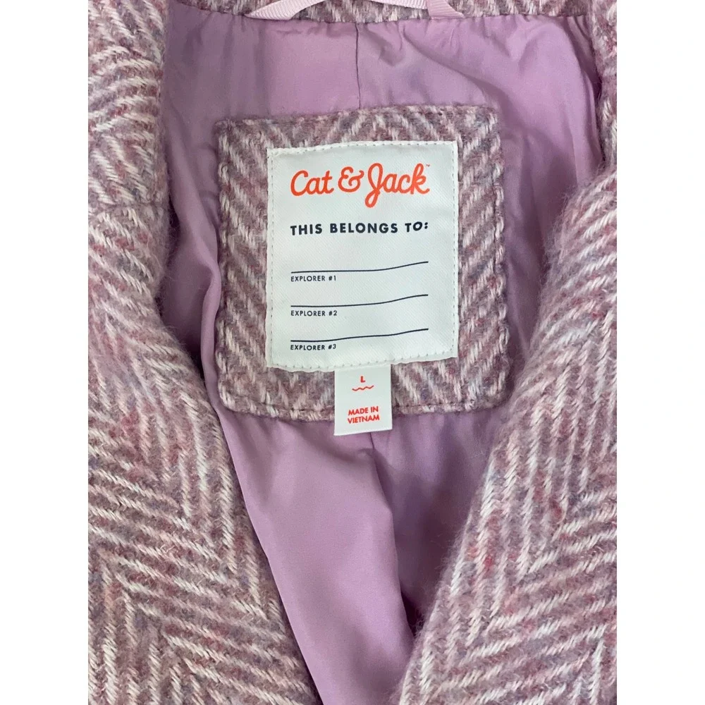 Cat & Jack Girls Pink Purple Herringbone Overcoat Jacket Size L 10/12